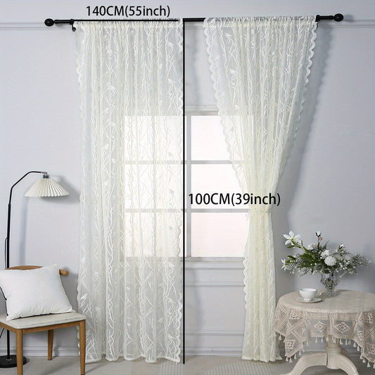 Bird Pattern Lace Curtain with Rod Pocket for Sliding Glass Doors