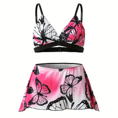  Sexy Lingerie Set Ombre & Butterfly Print Closure Back