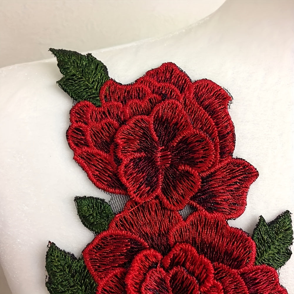 2pcs 3D Lace Flower Patches Stickers Colorful Embroidery Glass Gauze