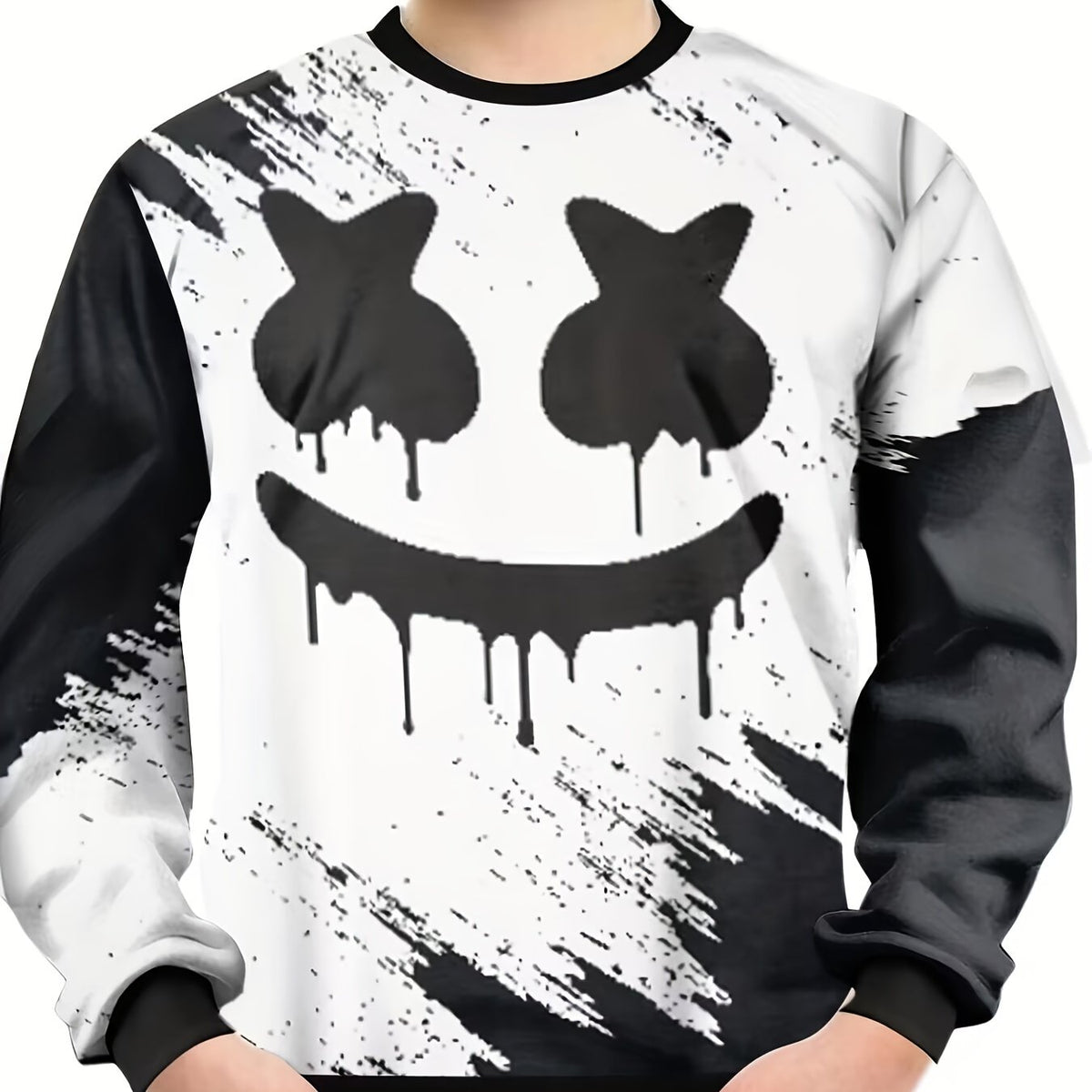 Funny Face Pattern Sweatshirt For Kids Long Sleeve Top Boy's Clothes