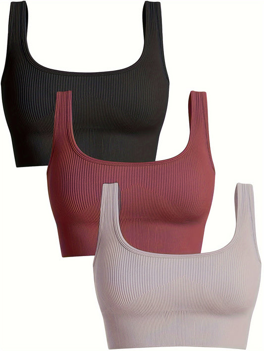 3 Pack Plus Size Seamless Sports Bra Set with Removable Pads