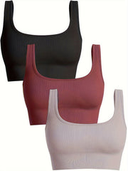 3 Pack Plus Size Seamless Sports Bra Set with Removable Pads