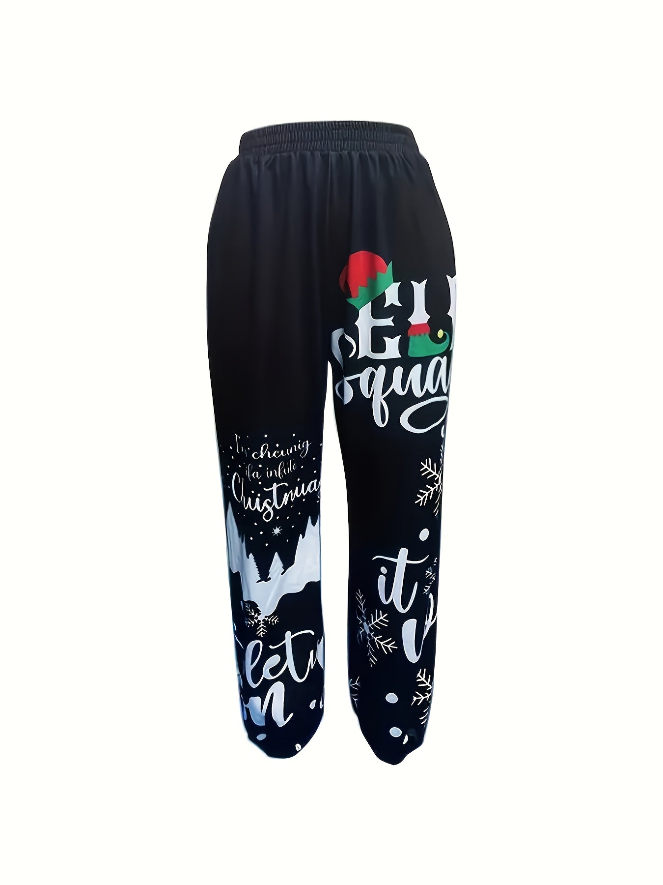Women's Plus Christmas Jogger Pants - Hat & Snowflake Print