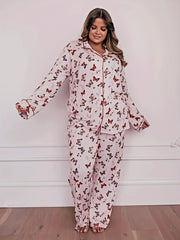  Butterfly Print Long Sleeve Pajama Set
