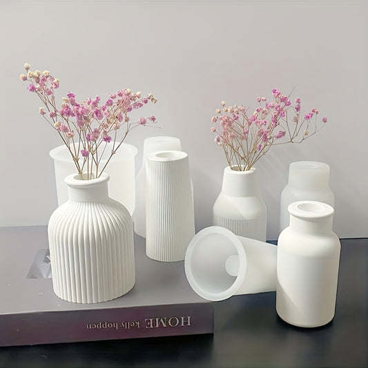 Resin Silicone Mold Pen Holder Storage Stripe Flower Vase Candle Holder Mold