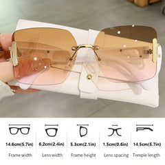 Y2K Rimless Sunglasses Gradient Lens Square Glasses