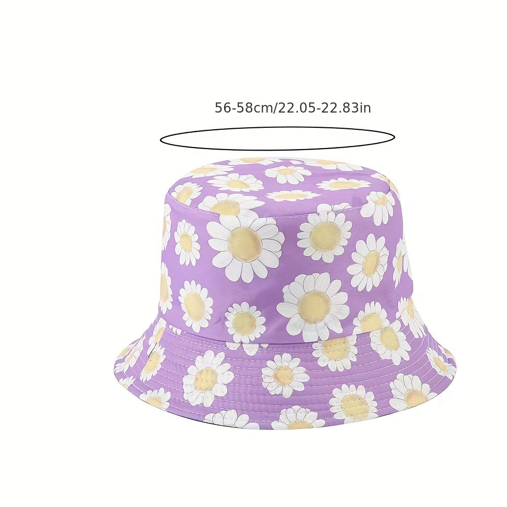 Cartoon Flower Print Bucket Hat Lightweight Fisherman Cap Women