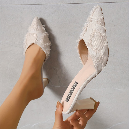 Women's Tassel Block Heels Pointed Toe Dress Pumps
