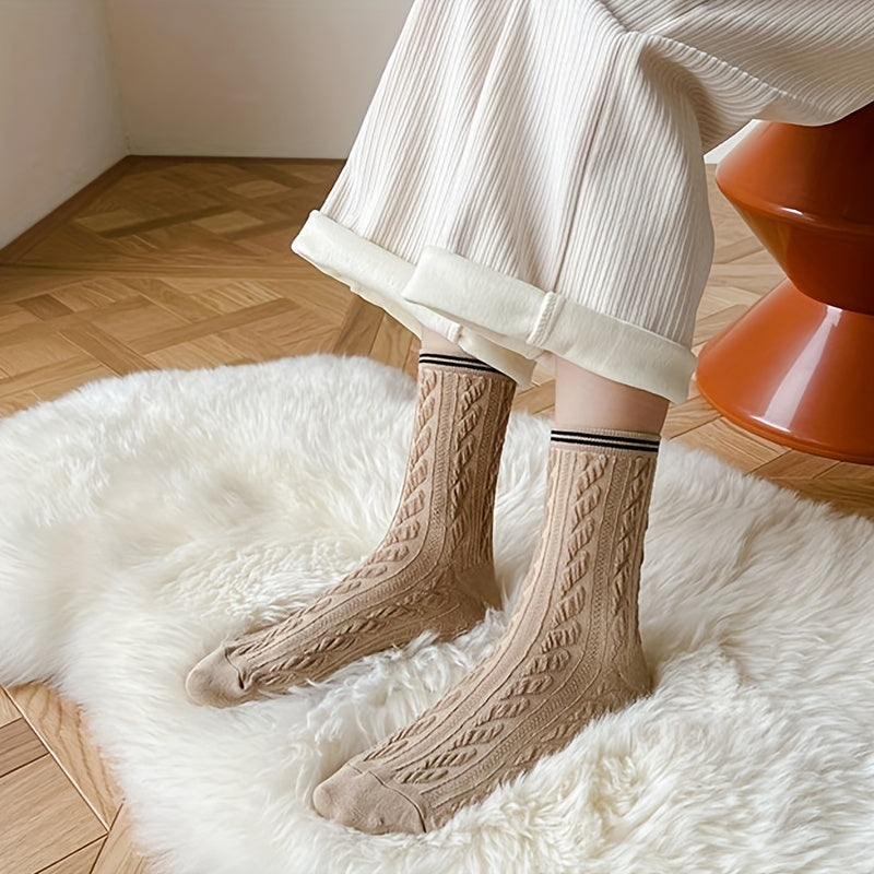 8 Pairs Twist Textured Socks Comfy All match Striped Stockings