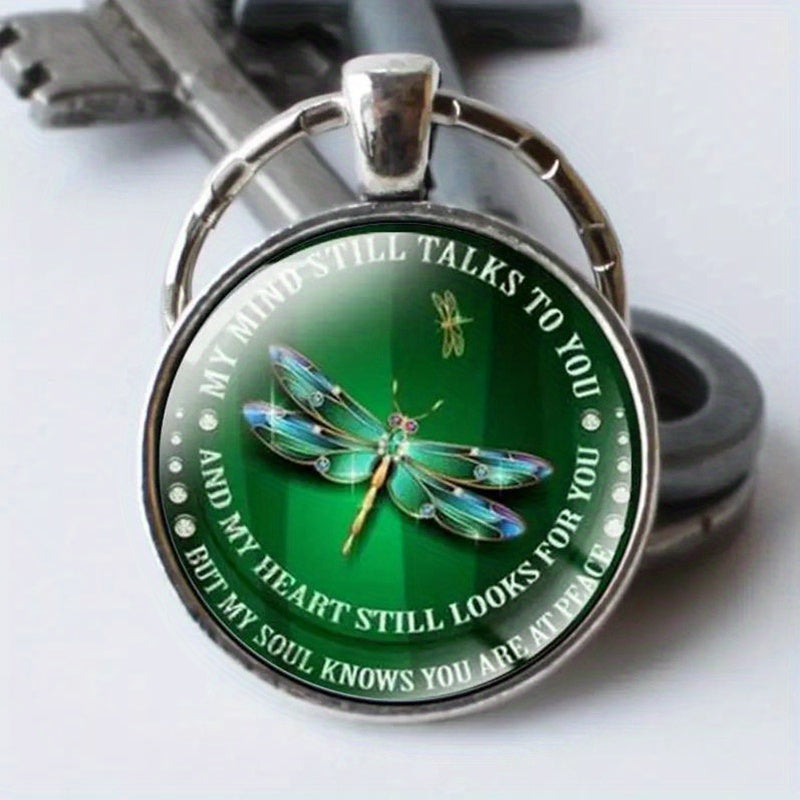 Green Dragonfly Gemstone Keychain Vintage Glass Pendant Bag Accessories