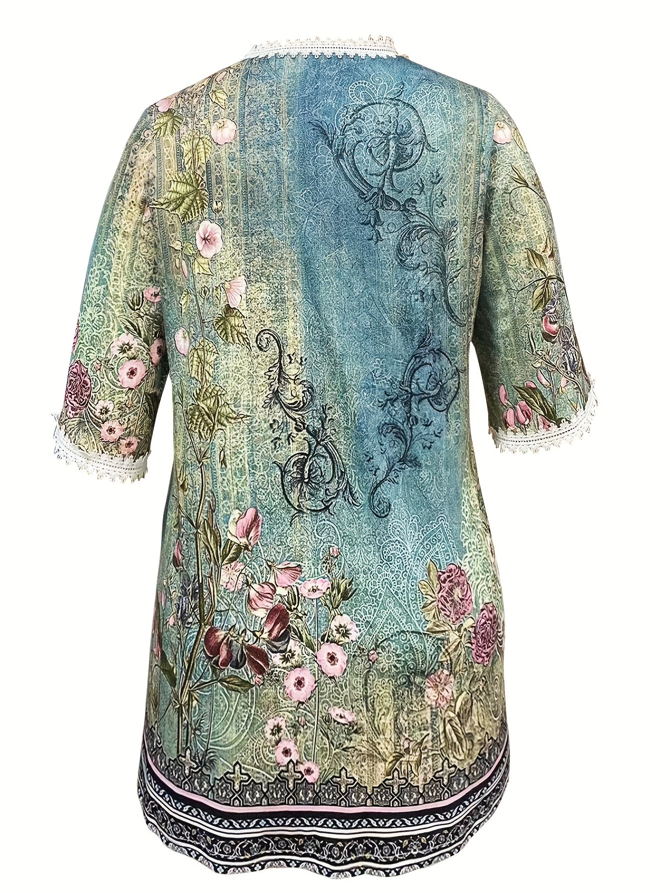  Floral Print Lace Trim Cardigan