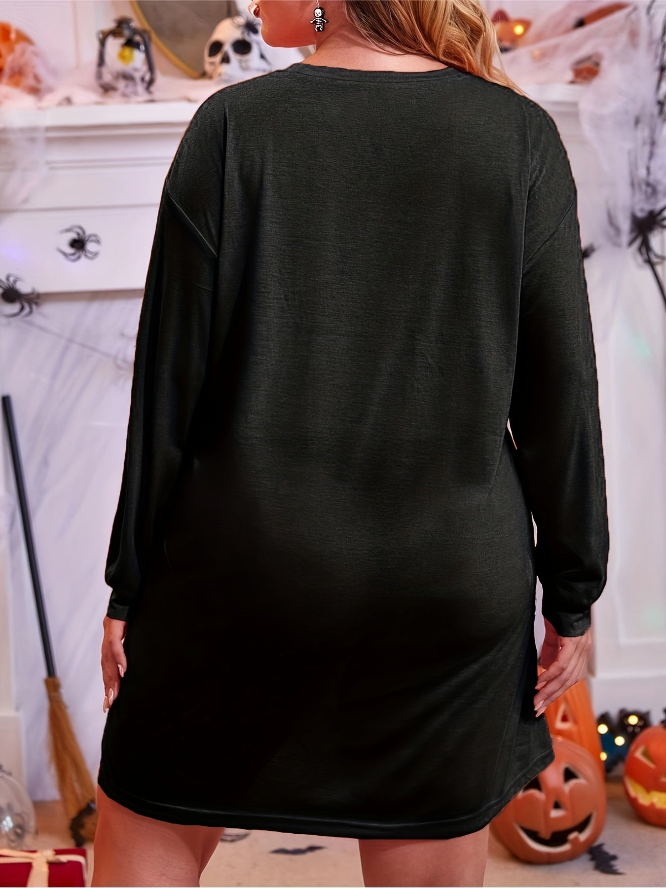  Halloween Skull Print Long Sleeve Tee Sleep Dress