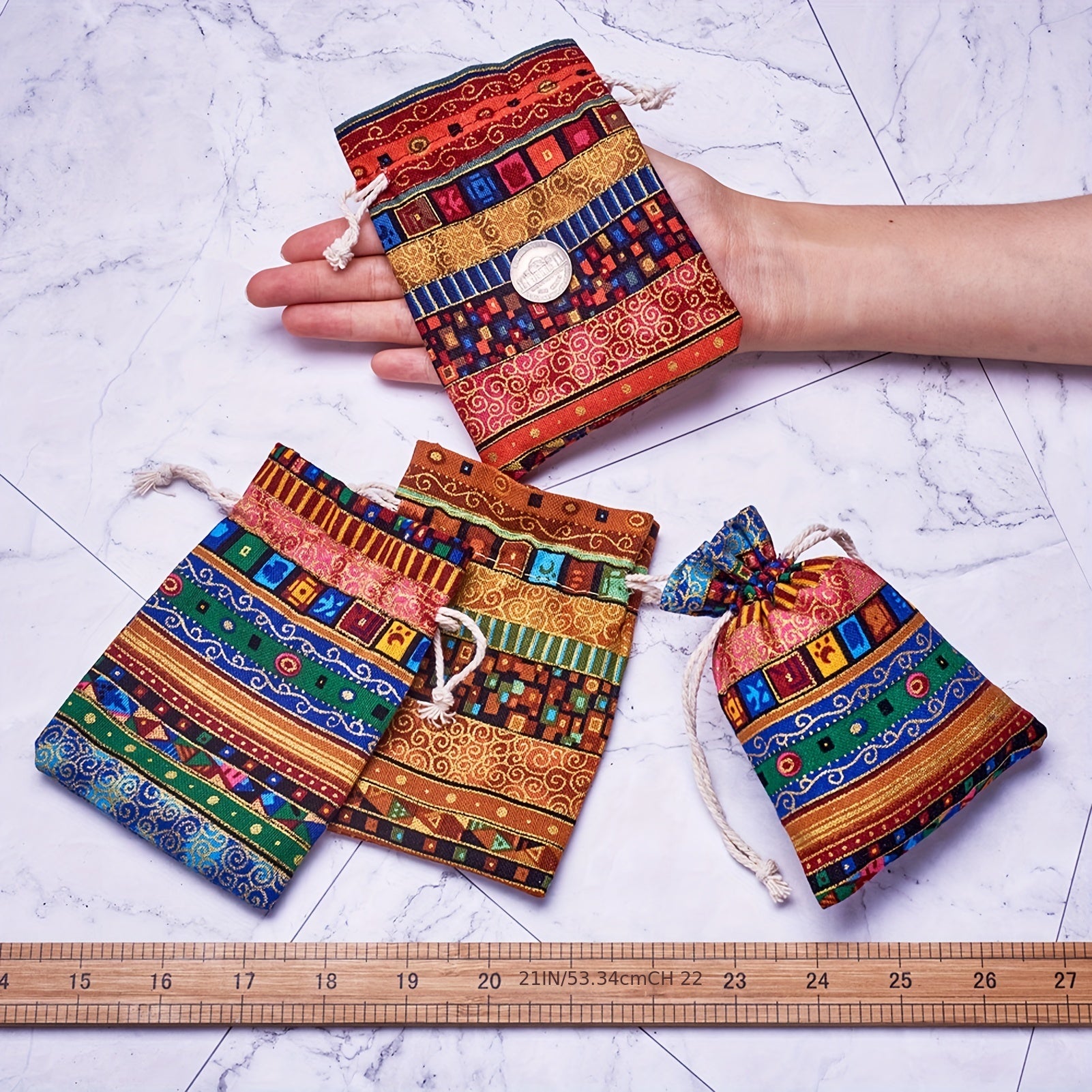 5pcs Mixed Ethnic Style Drawstring Jewelry Gift Bag Wedding Decor Party Gift Bag