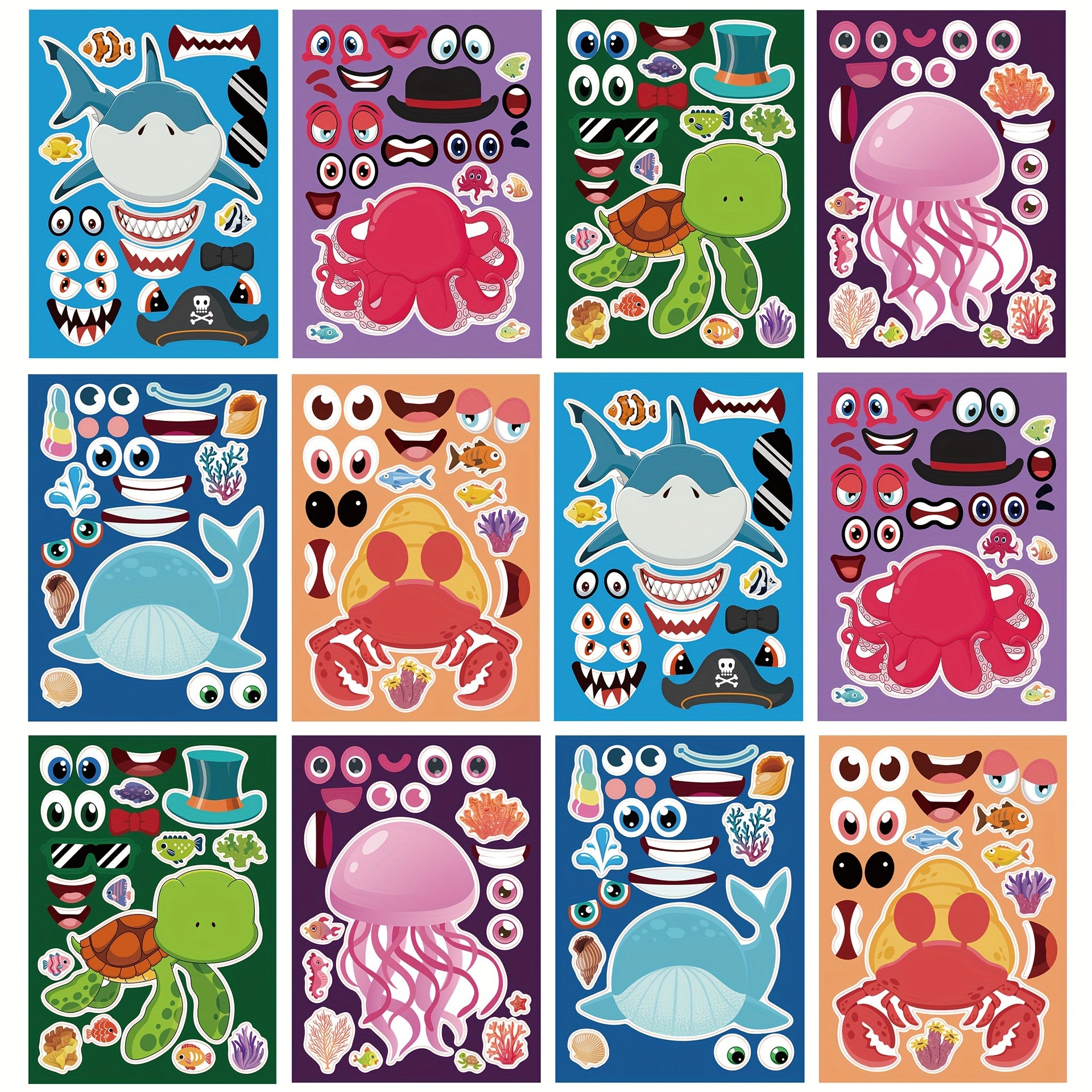 12pcs Sea Animal Puzzle DIY Stickers - Educational Student Toys