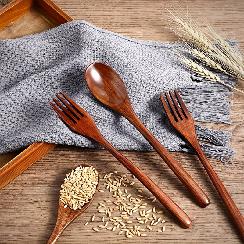 Wooden Spoon and Fork Set Kitchen Tableware Flatware Utensil Set