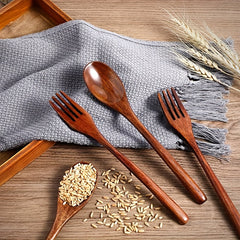 Wooden Spoon and Fork Set Kitchen Tableware Flatware Utensil Set