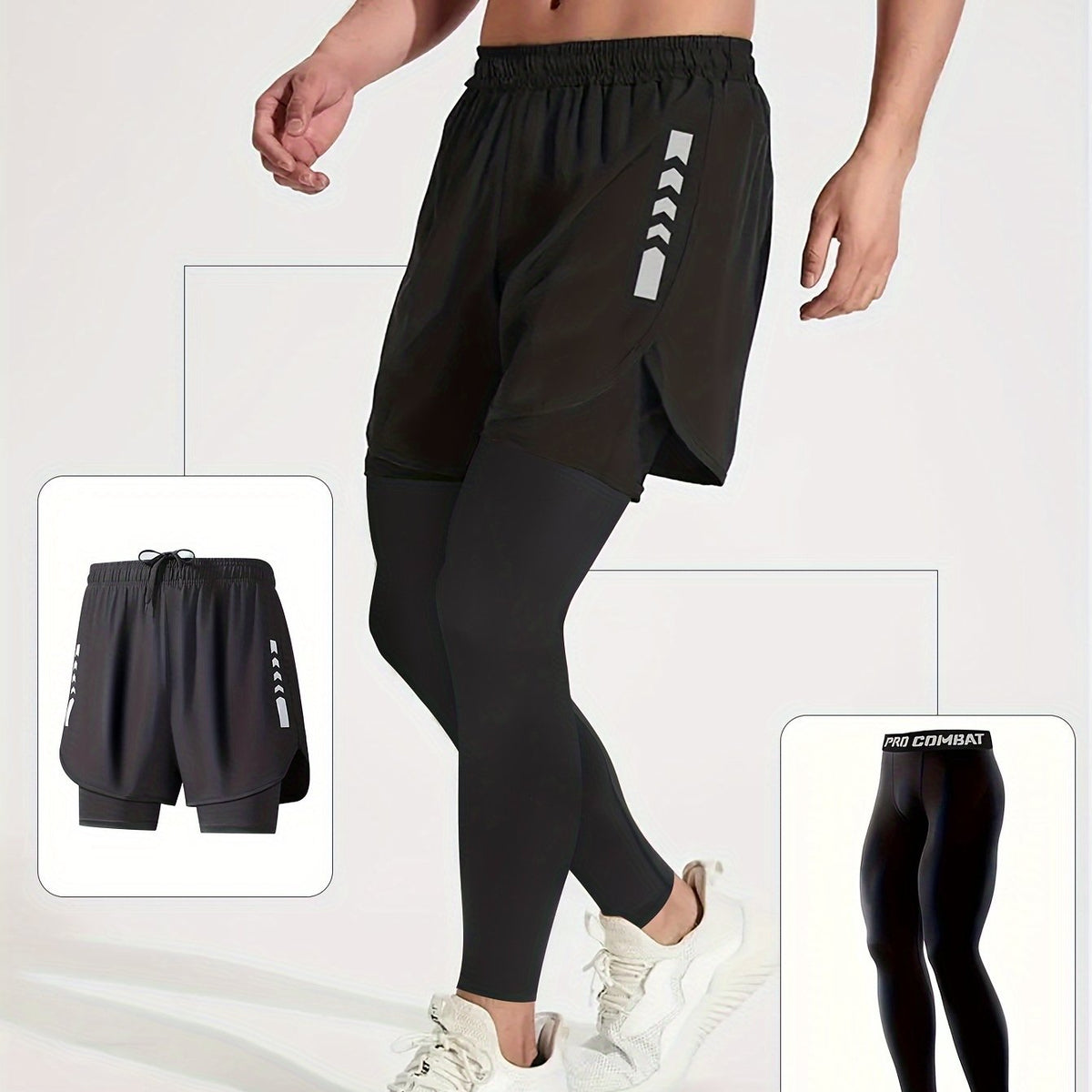 Men's 2-in-1 Compression Shorts Quick Drying Active Leggings