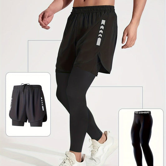 Men's 2-in-1 Compression Shorts Quick Drying Active Leggings