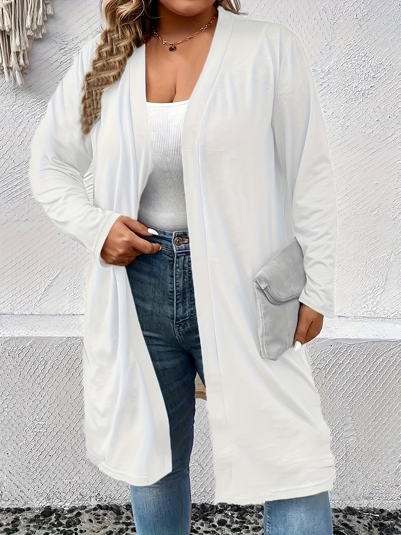  Solid Long Sleeve Open Front Cardigan