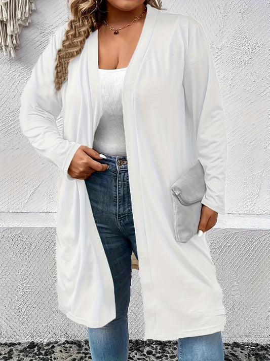  Solid Long Sleeve Open Front Cardigan
