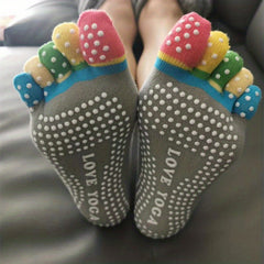 Anti Slip Yoga Socks with Extra Grip for Pilates Barre Ballet - Rainbow Colors