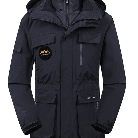 Waterproof Plus Size Hooded Ski Jacket with Detachable Down Liner