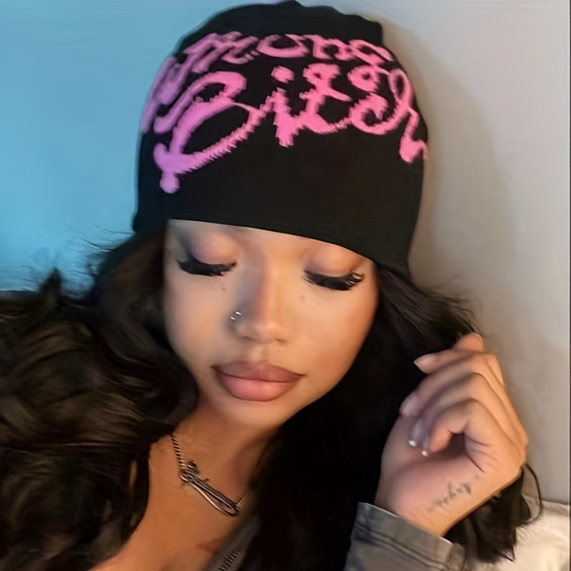 Y2K Letter Jacquard Beanie Elastic Hip Hop Knit Hat