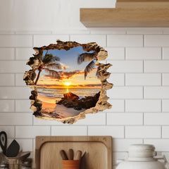 3D Beach Ocean Landscape Wall Decal Removable Irregular Shape Mural