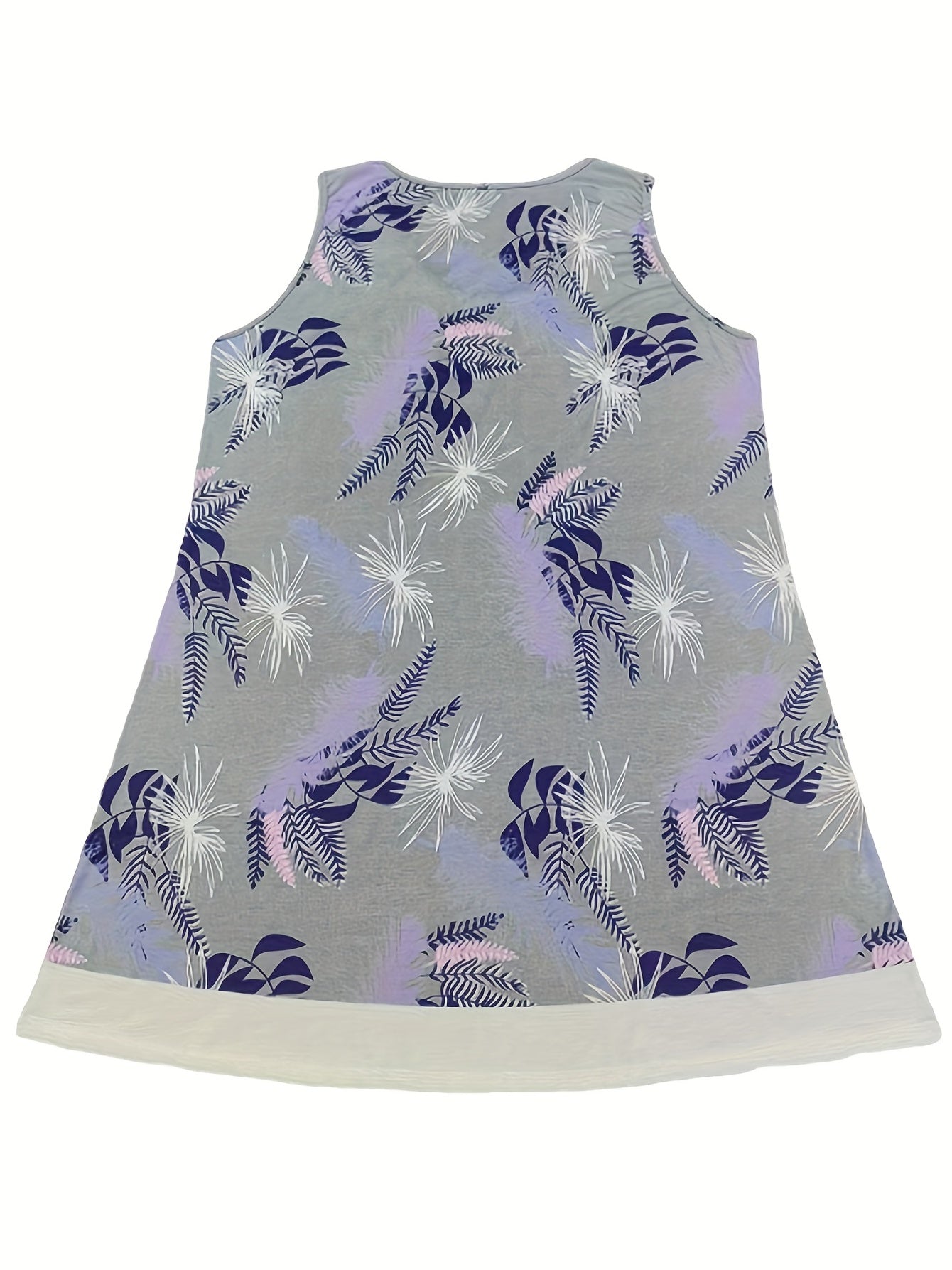  Tank Dress Colorblock Floral Print Round Neck Slight Stretch