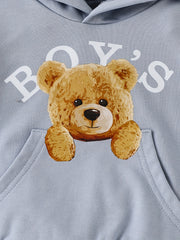 Baby Boys Bear Print Hooded Top Sweatshirt with Large Pocket