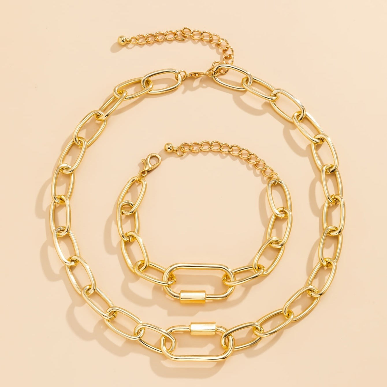 2pc Women's O Chain Metal Bracelet Necklace Set