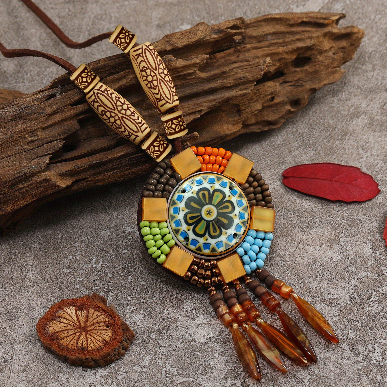 Vintage Long Sweater Chain Boho Resin Necklace Hand Braided Jewelry
