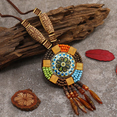 Vintage Long Sweater Chain Boho Resin Necklace Hand Braided Jewelry
