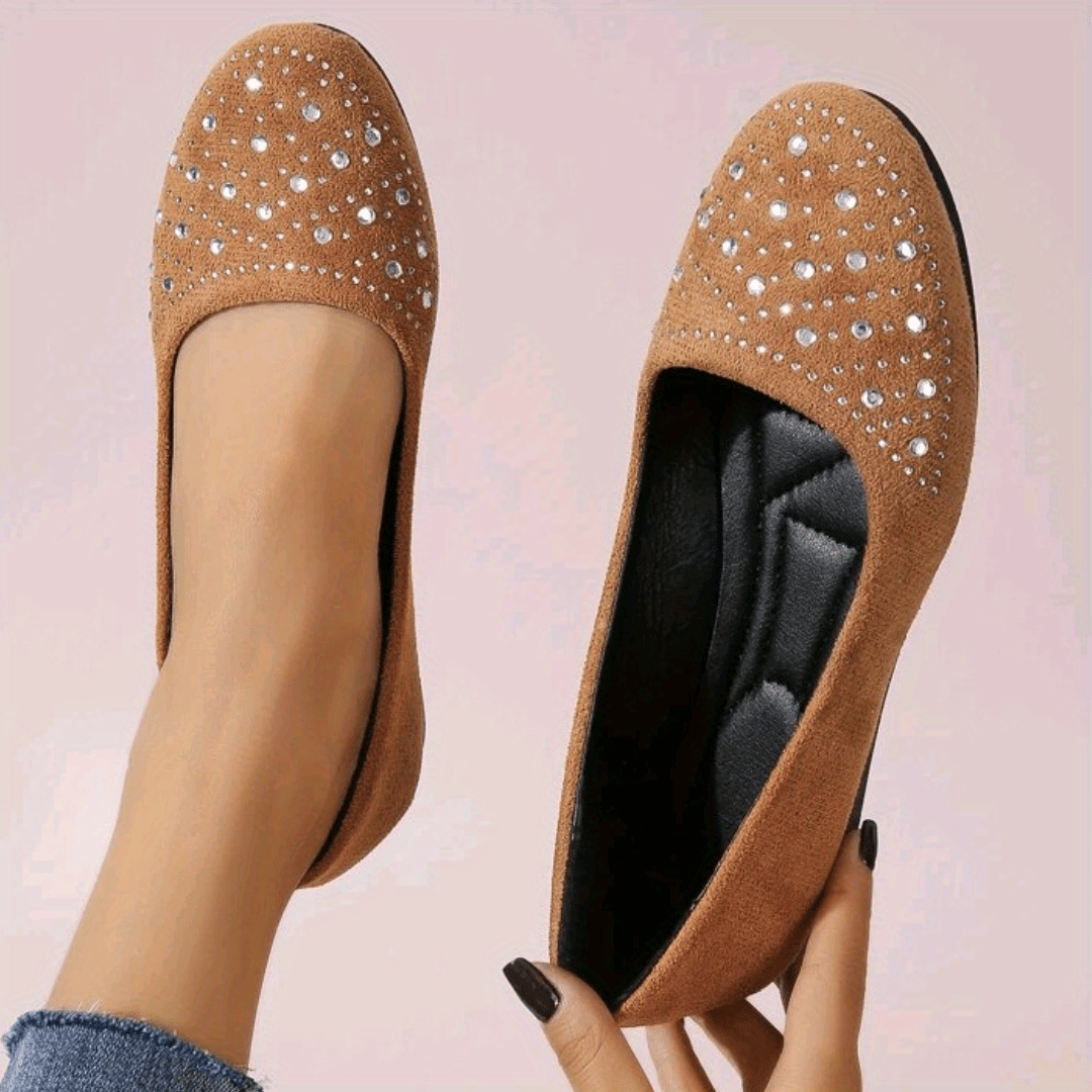 Women's Rhinestone Slip On Flat Shoes Soft Sole Casual Flats