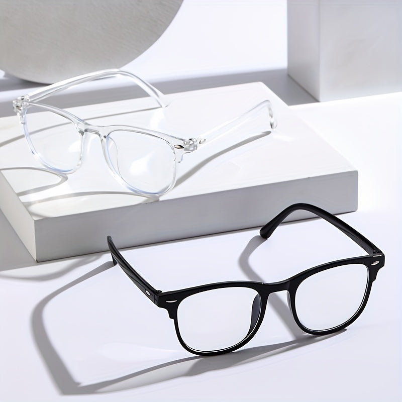 Men's Oval Frame Glasses Anti Light Retro Zipper Case