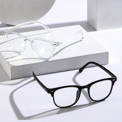 Men's Oval Frame Glasses Anti Light Retro Zipper Case