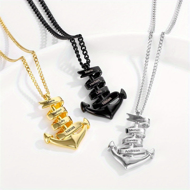 Personalized Stainless Steel Anchor Bar Necklace Custom Lettering Pendant