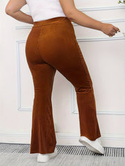  Velvet Ribbed High Rise Flared Leg Trousers
