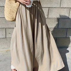  Solid Elastic High Rise Wide Leg Pants