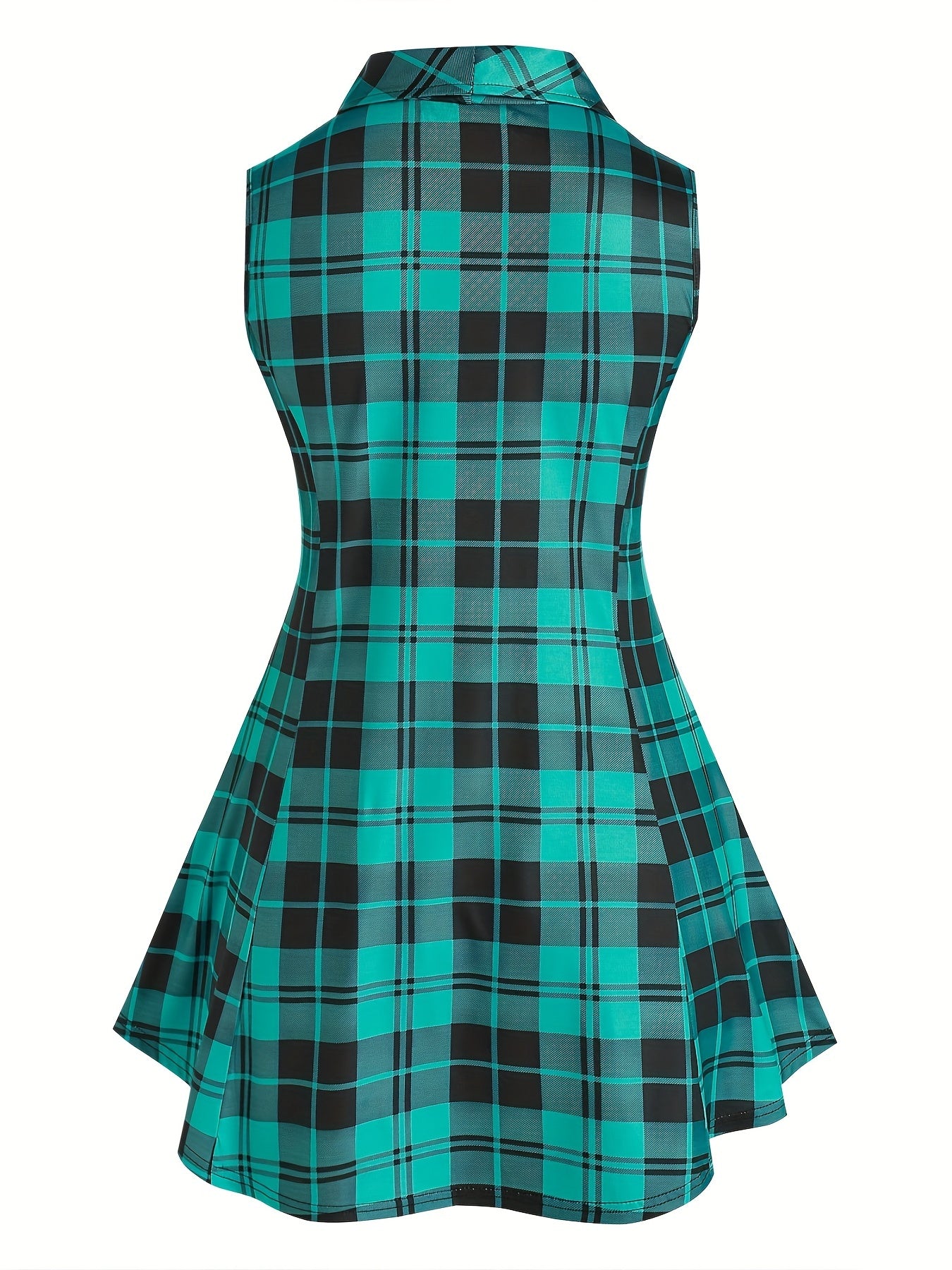  Punk Tank Top Plaid Print Zipper Lace Up Stretch Peplum Tank