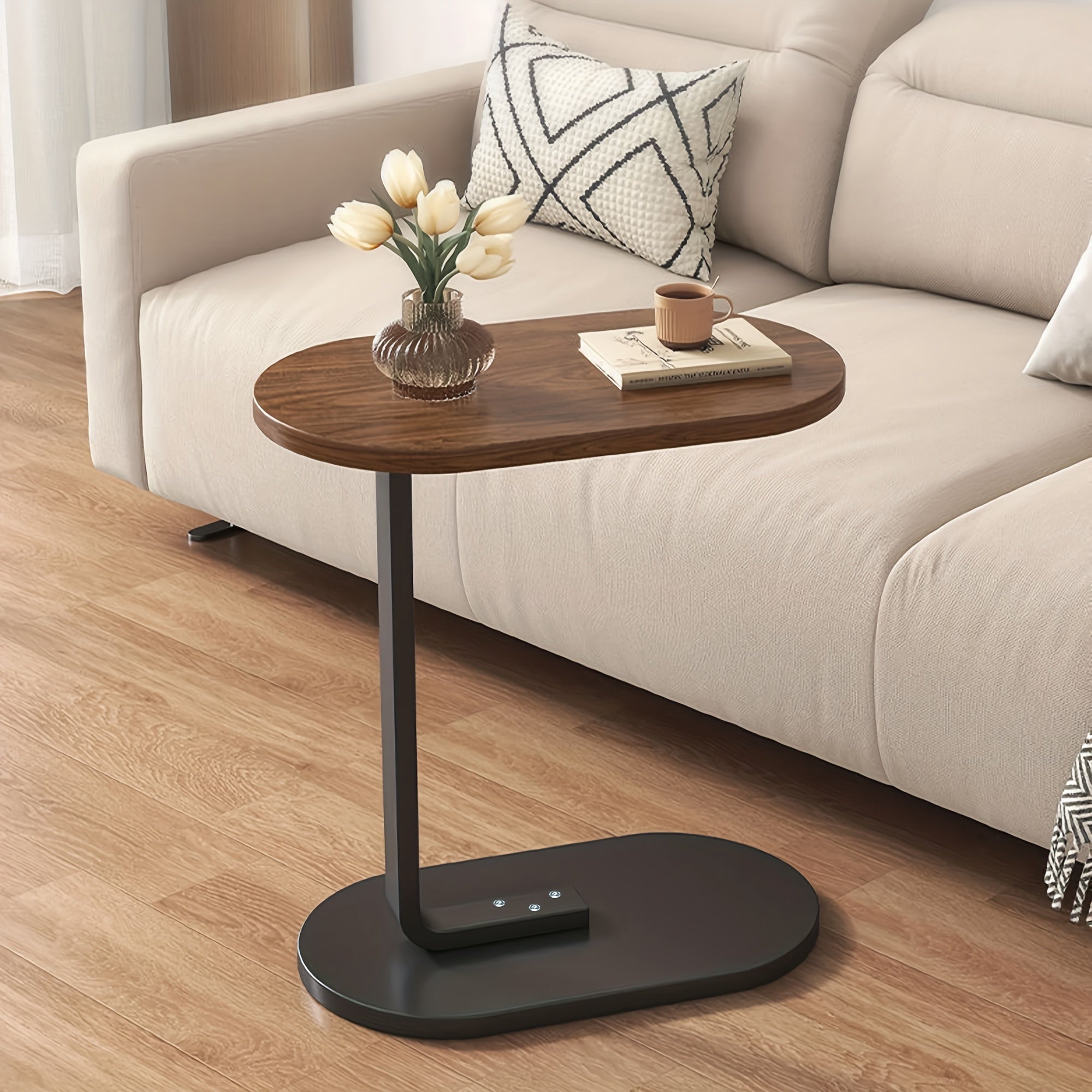 Modern Inlaid Coffee Table with Open Shelves, Metal Legs