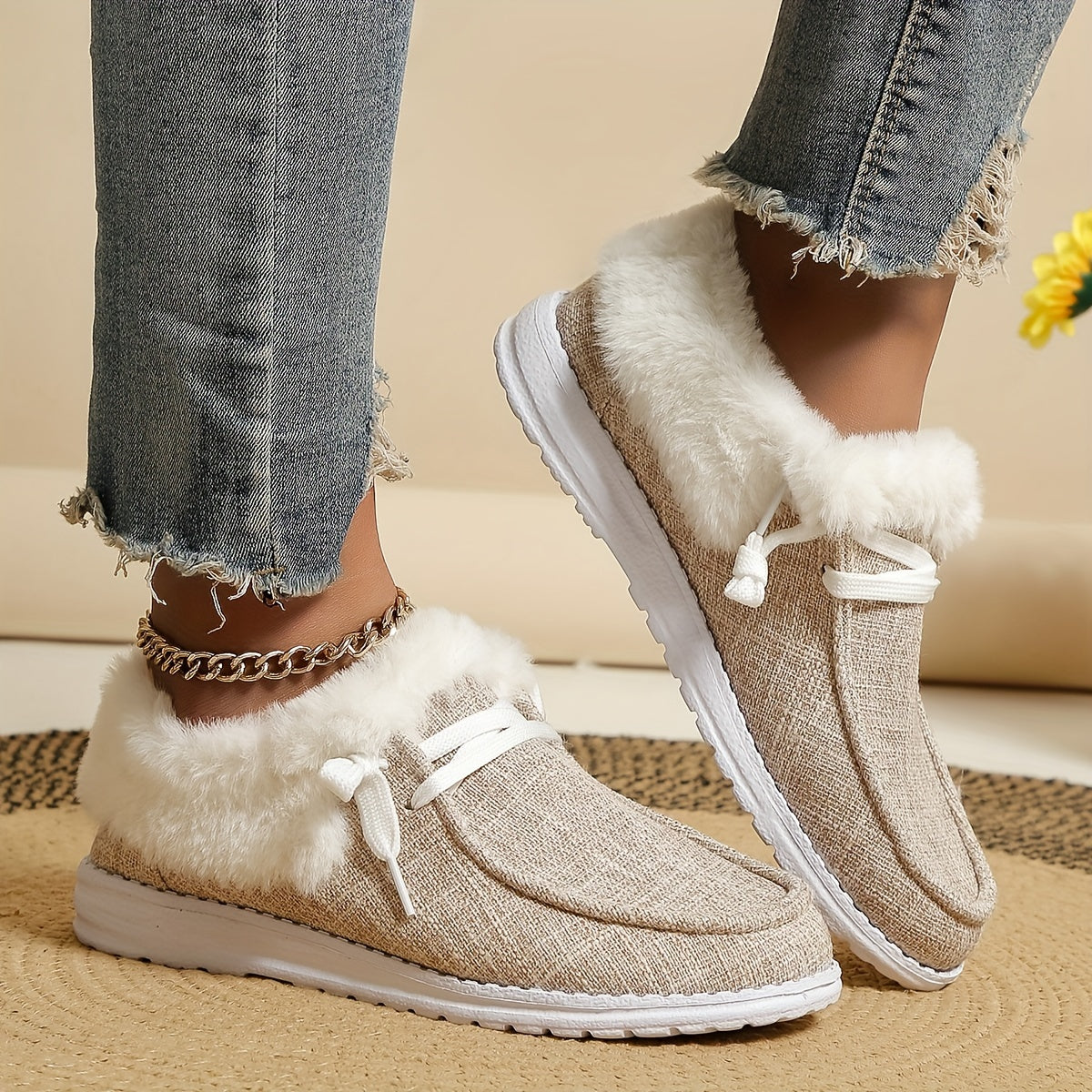 Women's Solid Non-slip Thickened Sneakers Low Top Warm Sport Shoes