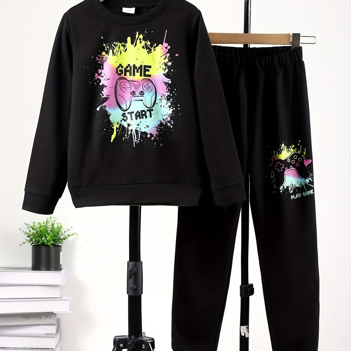 Boy's GAME START 2pc Sweatshirt & Sweatpants Set Paint Splash Gamepad