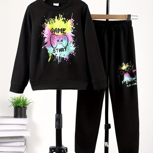 Boy's GAME START 2pc Sweatshirt & Sweatpants Set Paint Splash Gamepad