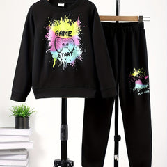 Boy's GAME START 2pc Sweatshirt & Sweatpants Set Paint Splash Gamepad