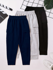 3pcs Toddler Boys Casual Cargo Pants Elastic Waist Jogger Pants