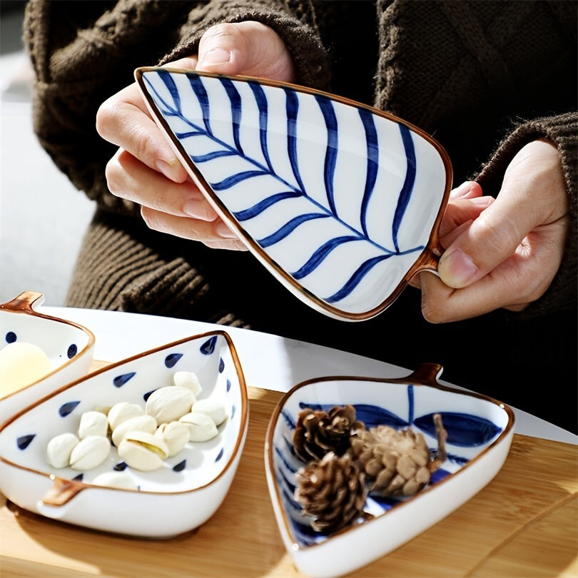 Leaf Shape Ceramic Appetizer Plate Dipping Bowl for Snacks & Sauces