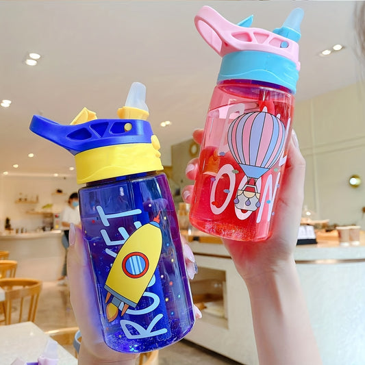 480ml Sports Water Bottle w/ Straw Hot Air Balloon Design Portable Travel Bottle
