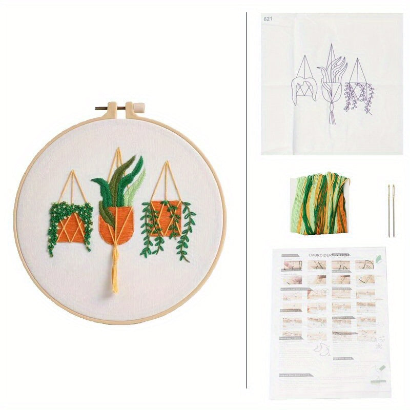 Plant Pattern Cross Stitch Embroidery Kit DIY Crafts No Tension Hook Included