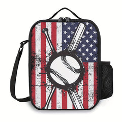 Baseball American Flag Lunch Box Bag Insulated Thermal Cooler Ice Pack Camping
